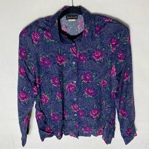 Vintage GayTown Purple Long Sleeve Button Up  Shirt Blouse L